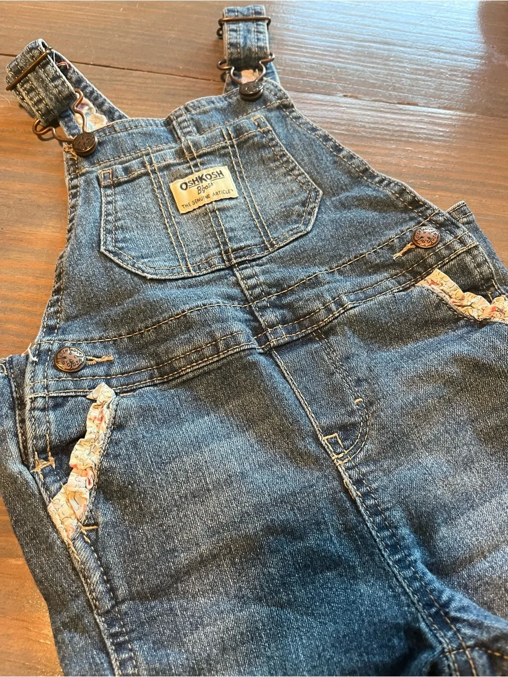 OshKosh B'gosh Girls Floral-Trim Denim Overalls - Blue 18 month
